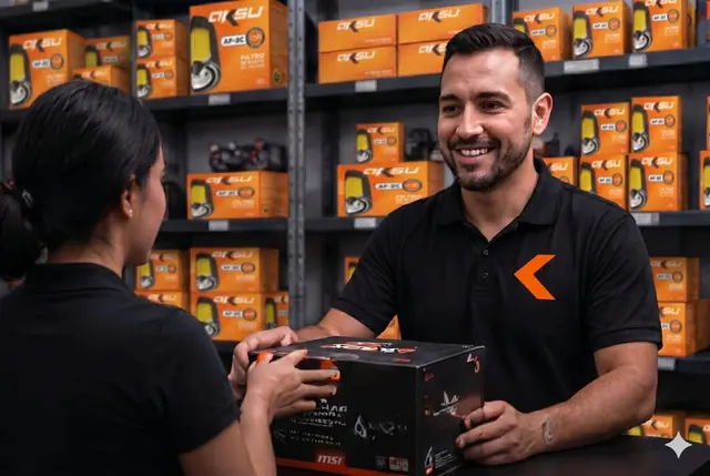 Empleado AKSU entregando un pedido en tienda al detal